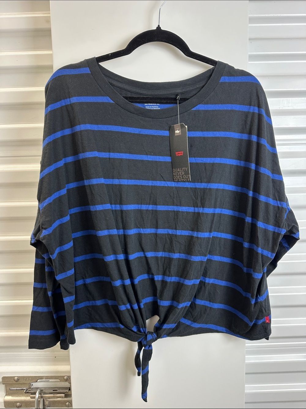 Levi's Black and Royal Blue Striped Tie-Front Top